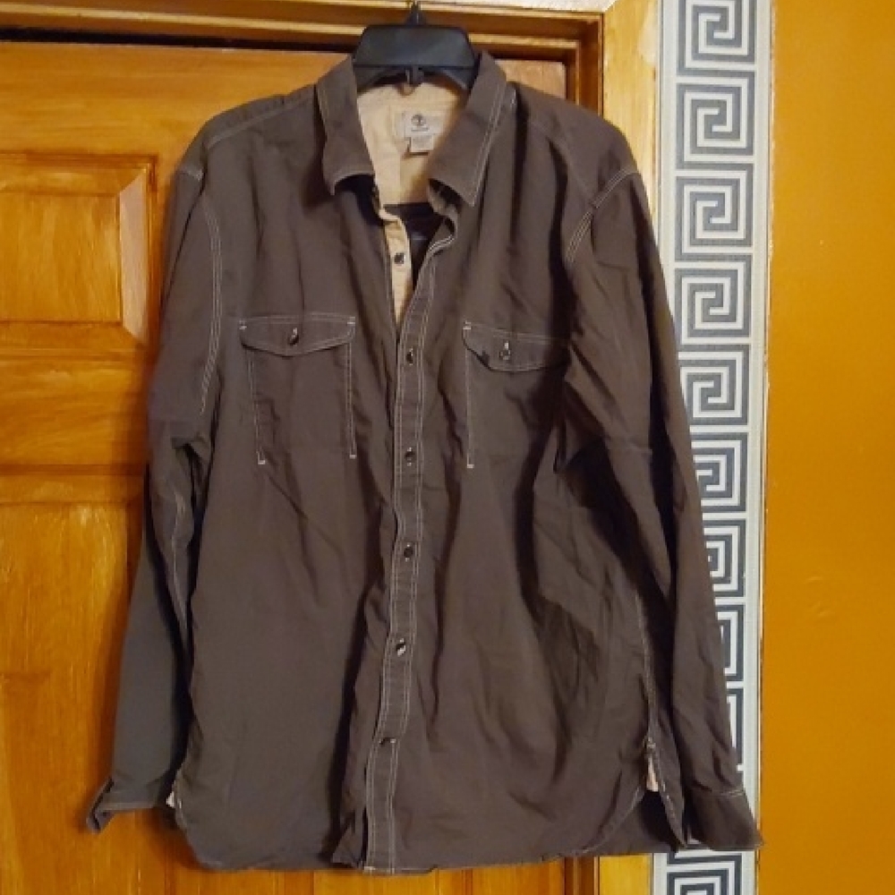 TIMBERLAND OLIVE GREEN BROWN BUTTON DWN SIZE XXL